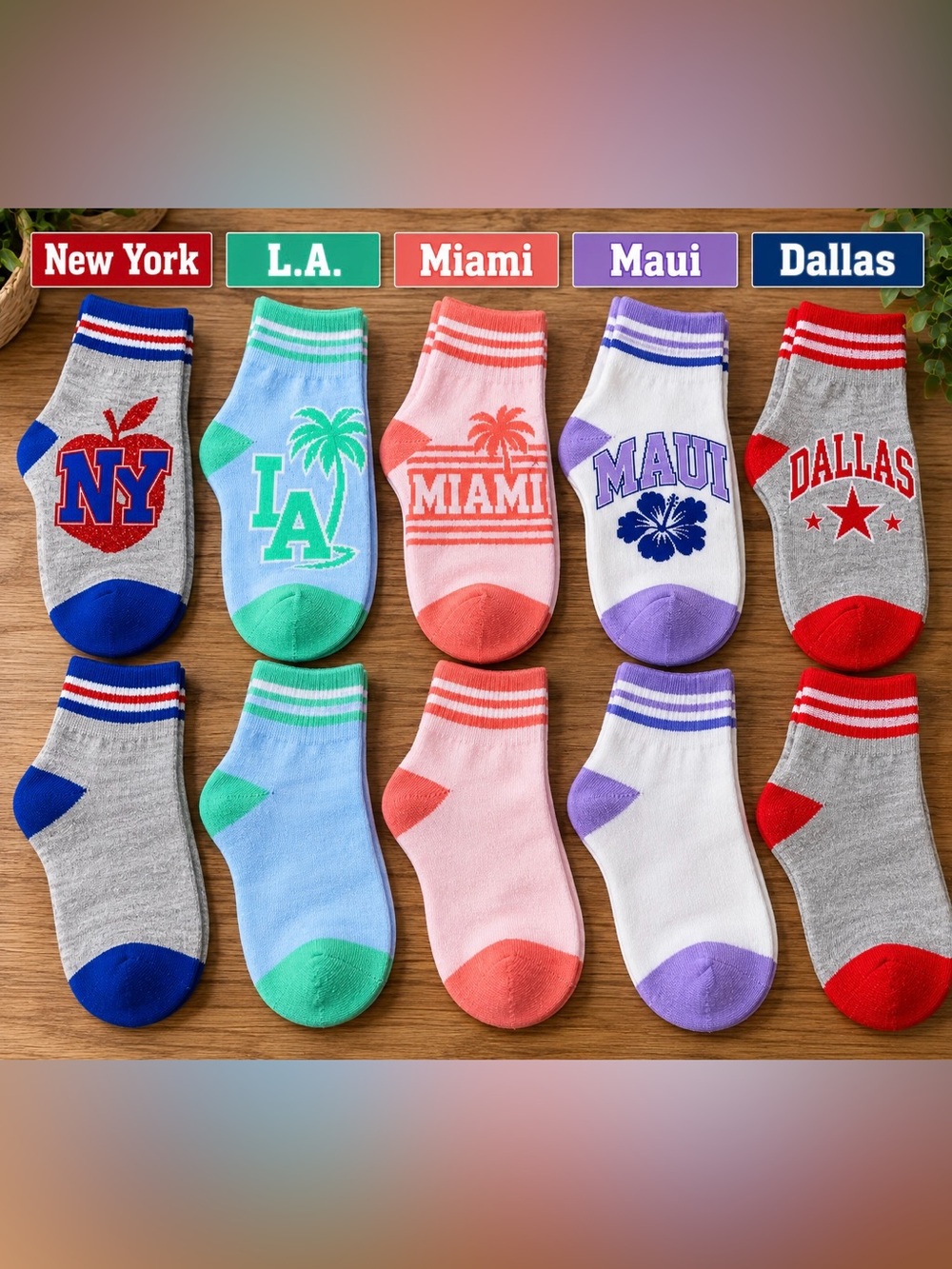 City specific Liw Cut Socks - Pink, Blue, Purple -